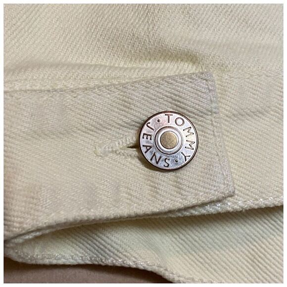 Tommy Hilfiger Jeans Jacket WMNS L Pale Yellow 90’s Girlfriend‎ Trucker Denim - Picture 14 of 15